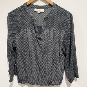 Loft Patchwork Womens Medium Top Smocking Boho Sheer Indie Whimsigoth Charcoal